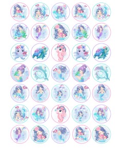 Eetbare Print Zeemeermin Mini Cupcakes - 3,5cm