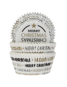 House of Marie Baking Cups Kerstmis Zwart/Goud -48st-