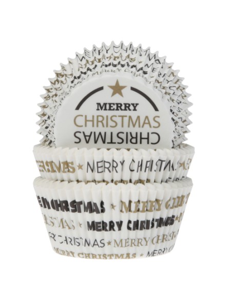 House of Marie Baking Cups Kerstmis Zwart/Goud -48st-