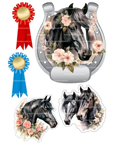 DIY Taarttopper Paard met Bloemen - 16cm