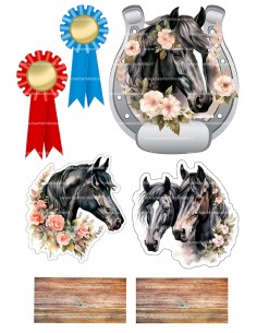 DIY Taarttopper Paard met Bloemen - 13cm 2
