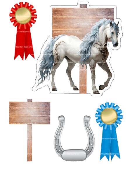 DIY Taarttopper Wit Paard - 16cm