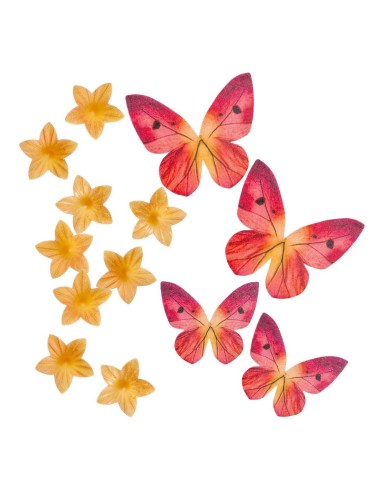 Dekora Ouwel Mini Bloemen & Vlinders Geel & Rood -39st-