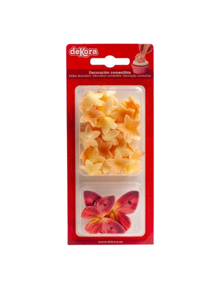 Dekora Ouwel Mini Bloemen & Vlinders Geel & Rood -39st-