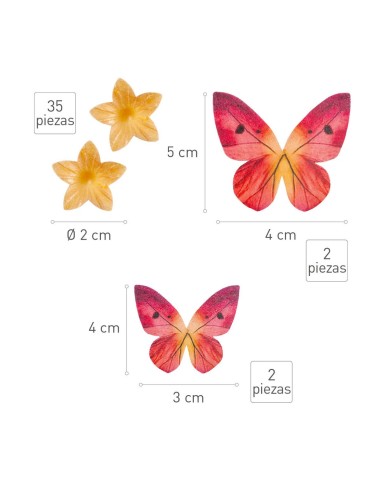 Dekora Ouwel Mini Bloemen & Vlinders Geel & Rood -39st-