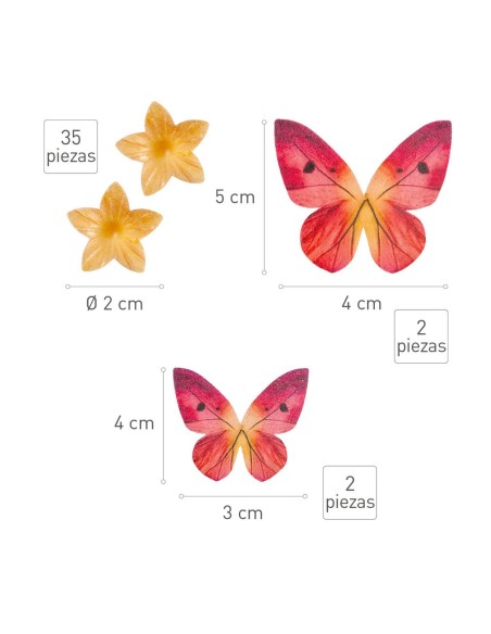 Dekora Ouwel Mini Bloemen & Vlinders Geel & Rood -39st-