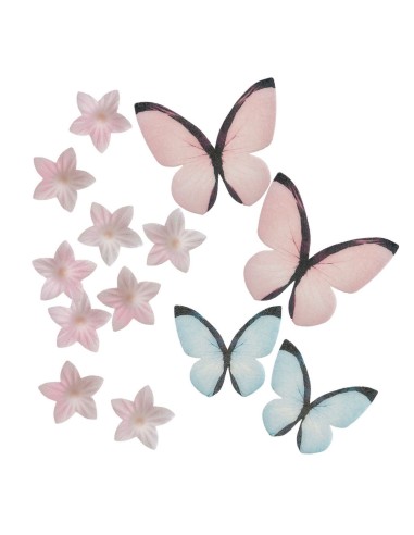 Dekora Ouwel Mini Bloemen & Vlinders Roze & Blauw -39st-