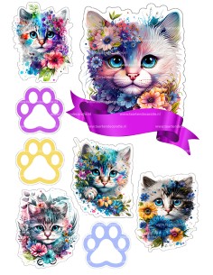 DIY Taarttopper Kat in Bloemen - 16cm 2