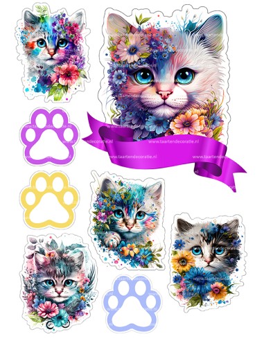 DIY Taarttopper Kat in Bloemen - 16cm