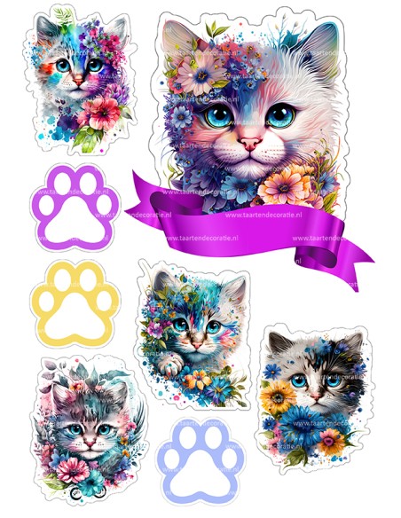 DIY Taarttopper Kat in Bloemen - 16cm