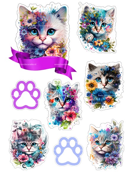 DIY Taarttopper Kat in Bloemen - 13cm