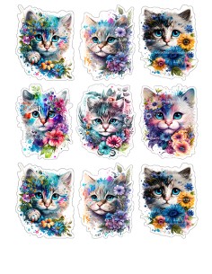 DIY Taarttopper Kat in Bloemen - 8cm 2