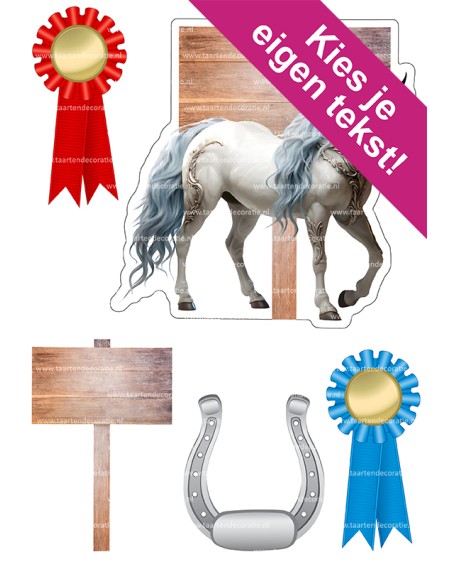 DIY Taarttopper Wit Paard - 16cm
