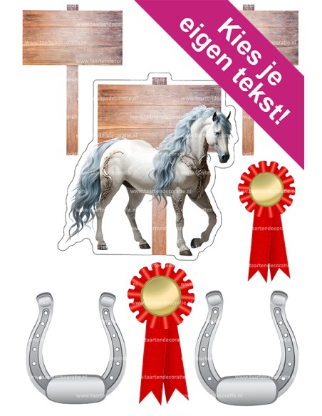 DIY Taarttopper Wit Paard - 13cm