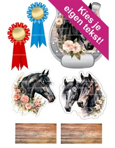 DIY Taarttopper Paard met Bloemen - 13cm