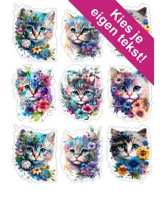 DIY Taarttopper Kat in Bloemen - 8cm