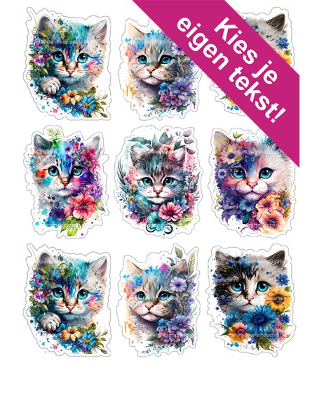 DIY Taarttopper Kat in Bloemen - 8cm