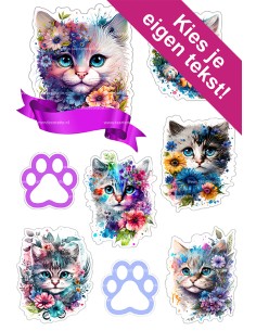 DIY Taarttopper Kat in Bloemen - 13cm
