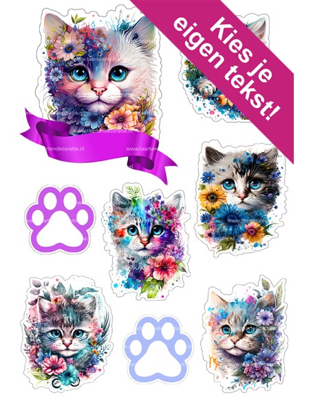DIY Taarttopper Kat in Bloemen - 13cm