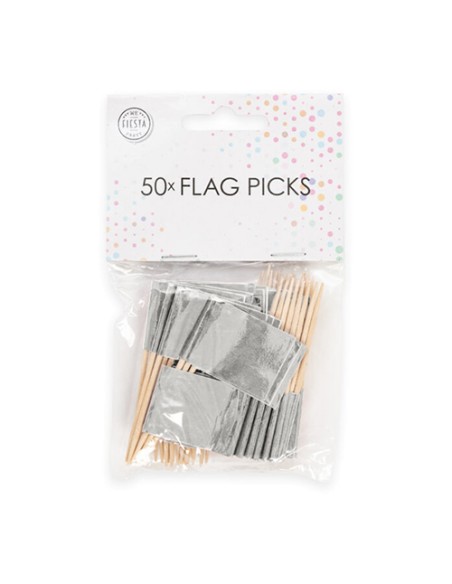 Cupcake Toppers Vlag Zilver -50st-