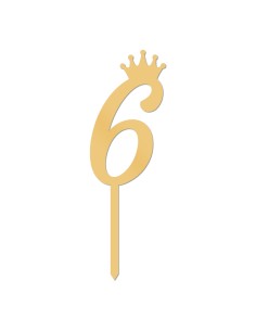 CakeDeco Taarttopper Cijfer 6 Kroon - Metallic Goud  - 8,5cm