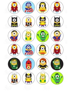 Eetbare Print Minions Superhelden Mini Cupcakes - 4cm
