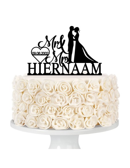 Taarttopper op Maat: Bruidspaar met Naam en Datum