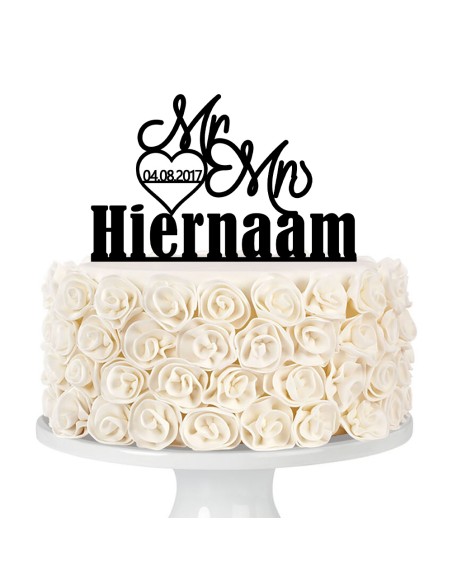 Taarttopper op Maat: Mr & Mrs met Naam en Datum