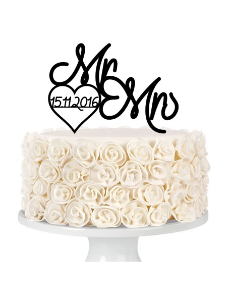 Taarttopper op Maat: Mr & Mrs met Hart en Datum