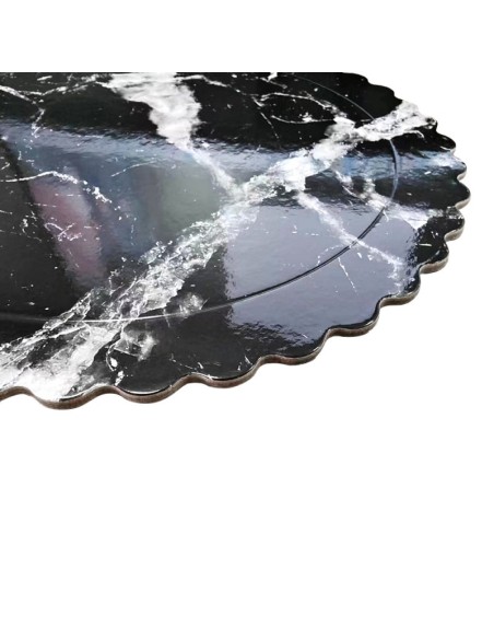 Cake Board Schulp Marmer Zwart Rond 20cm -1st-