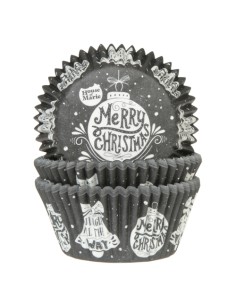 House of Marie Baking Cups Schoolbord Kerstbal -48st-