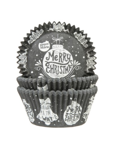House of Marie Baking Cups Schoolbord Kerstbal -48st-
