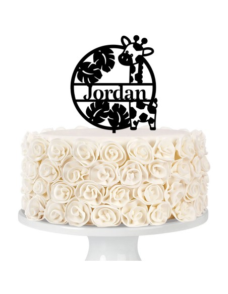Taarttopper op Maat: Baby Giraffe Rond met Naam