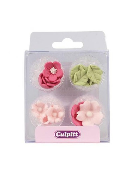 Culpitt Suikerdecoratie Bloem en Blad Roze -16st- //