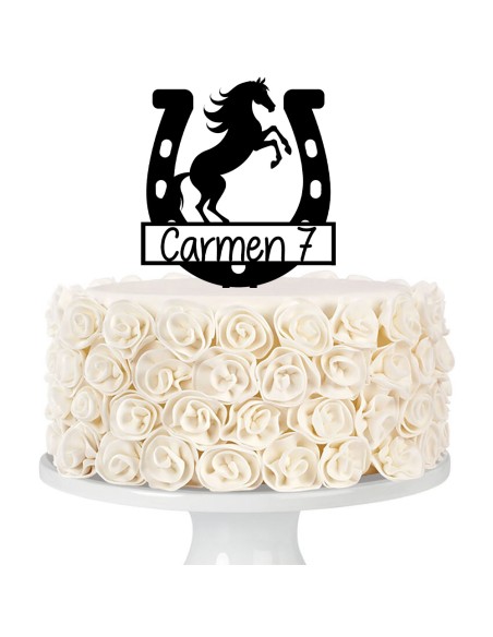 Taarttopper op Maat: Hoefijzer en Paard met Naam en Leeftijd