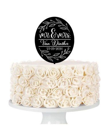 Taarttopper op Maat met Gravure: Ovaal met Blad