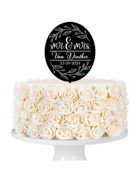 Taarttopper op Maat met Gravure: Ovaal met Blad