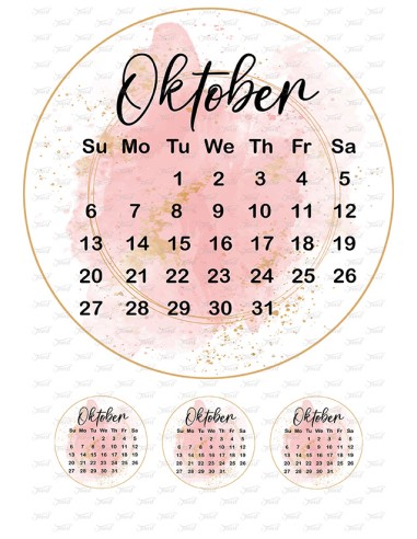 Eetbare Print Kalender Oktober Roze - 20cm