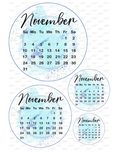 Eetbare Print Kalender November Blauw - 15cm