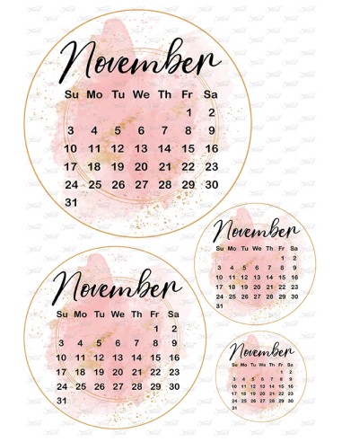 Eetbare Print Kalender November Roze - 15cm