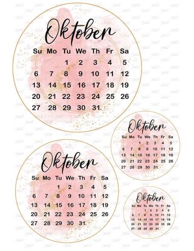 Eetbare Print Kalender Oktober Roze - 15cm