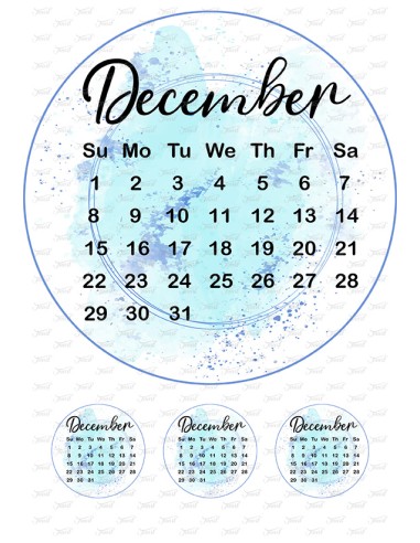 Eetbare Print Kalender December Blauw - 20cm