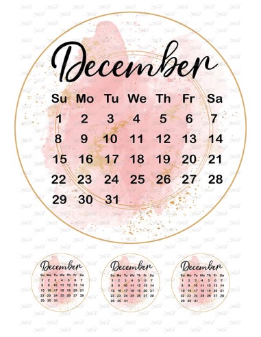 Eetbare Print Kalender December Roze - 20cm