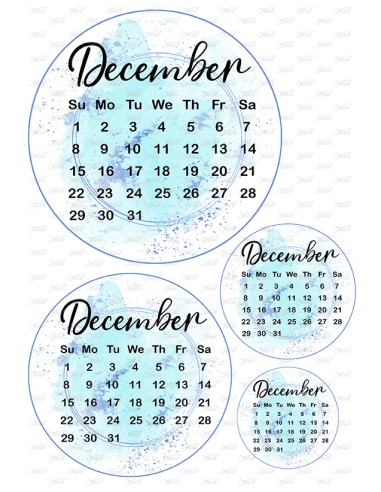 Eetbare Print Kalender December Blauw - 15cm