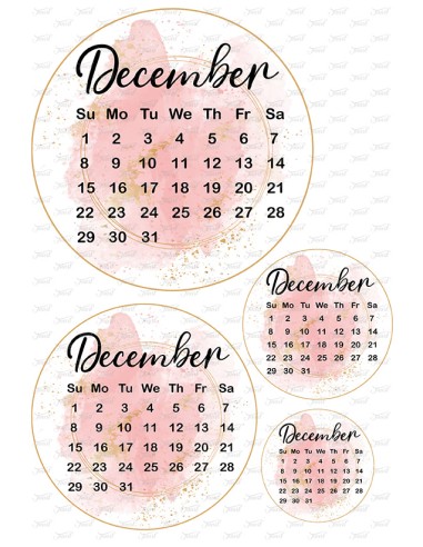 Eetbare Print Kalender December Roze - 15cm