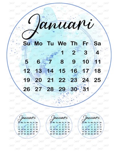 Eetbare Print Kalender Januari Blauw - 20cm