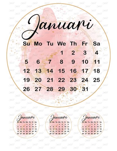 Eetbare Print Kalender Januari Roze - 20cm