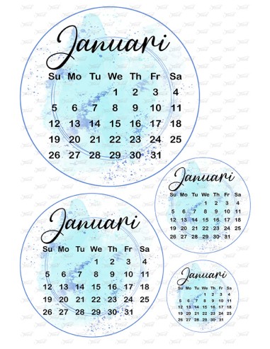 Eetbare Print Kalender Januari Blauw - 15cm