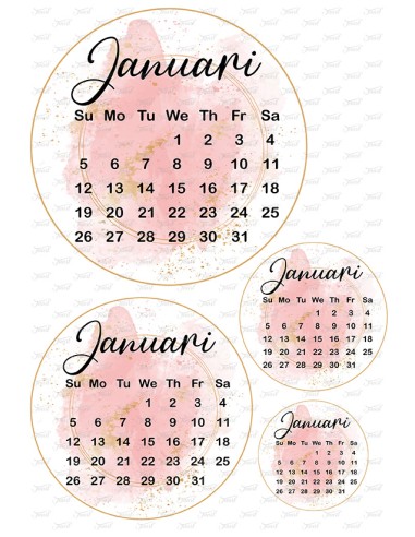 Eetbare Print Kalender Januari Roze - 15cm