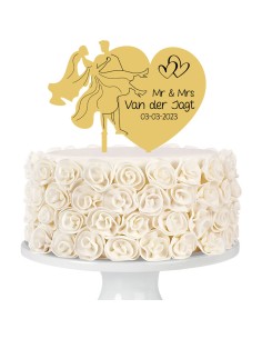 Taarttopper op Maat met Gravure: Bruidspaar in Hart 2